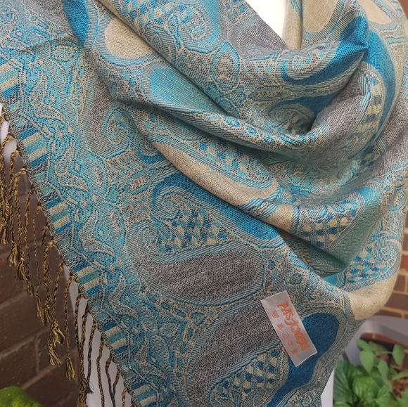 Festival Pashmina Scarf / Turquoise Blue Scarves and Shawls for Women Long Stole - Picture 8 of 9
